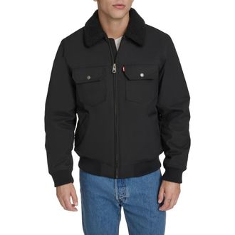 Levi's Water Resistant Faux Shearling Collar Canvas Bomber Jacket in Black at Nordstrom Rack, Size Large