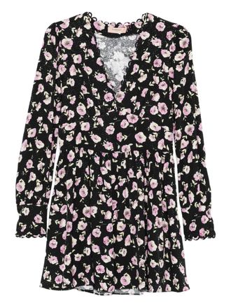 Twin-Set floral-print V-neck mini dress - Black