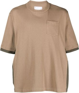 sacai colour-block cotton T-shirt - men - Cotton/Polyester - 3 - Brown