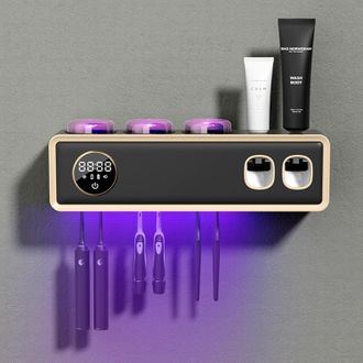 OEM Soporte De Pared Negro Con Protecci&oacute;n Uv Para Cepillos De Dientes, Funci&oacute;n De Secado, Pantalla T&aacute;ctil Led, 2 Dispensadores De Pasta De Dientes Y Siste