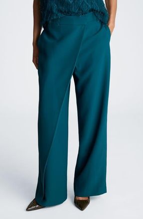 Kenneth Cole Asymmetrical Crossover Wide Leg Pants in Teal Dusk at Nordstrom, Size 12