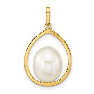 Diamond2Deal 14k Yellow Gold 9-10mm White Rice Freshwater Cultured Pearl Teardrop Pendant