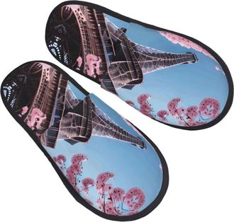 Generic Warm Mens Slipper Paris Eiffel Tower print House Shoes Plush Womens Slippers for Bedroom Family Indoor L