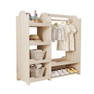 STILVORA Armario Abierto Infantil Con Barra Y 4 Estantes Abiertos, Banco De Almacenaje Para Dormitorio 110x39x110 Cm