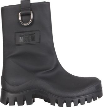 Msgm Matte Black Mid-Calf Rain Boots