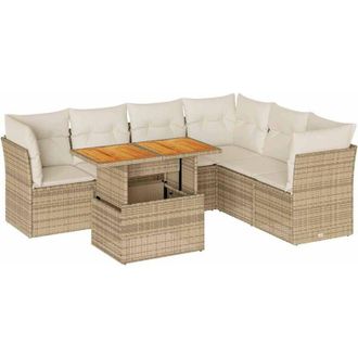 vidaXL Vidaxl - Set Sof&aacute;s De Jard&iacute;n 7 Piezas Y Cojines Rat&aacute;n Sint&eacute;tico Beige