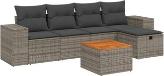 vidaXL Vidaxl - Set De Muebles De Jard&iacute;n 6 Pzas Y Cojines Rat&aacute;n Sint&eacute;tico Gris