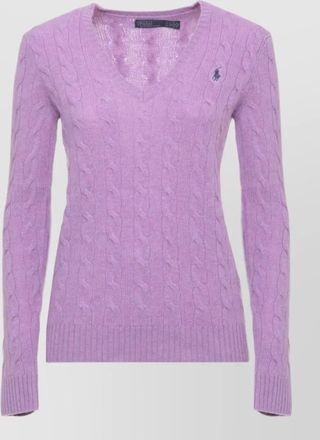 Ralph Lauren cashmere wool v-neck long-sleeve patterned sweatshirt