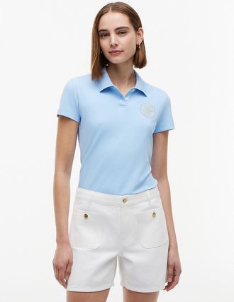 Tommy Hilfiger Womens Slim Fit Metallic Script Monogram Polo - Verona Blue - L