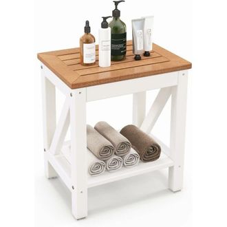 Costway Costway Banco De Ducha De 2 Niveles, Taburete De Ba&ntilde;o De Spa Con Estante De Almacenamiento Para Ducha Interior Y Afeitado De Piernas, Banco De Ducha I