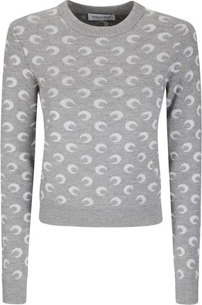 Marine Serre Moon Jacquard Knit Fitted Crewneck Sweater