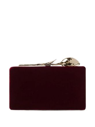Erdem Bloom rose-embellished velvet clutch bag - women - Polyester/Kid Suede/Brass - One Size - Red