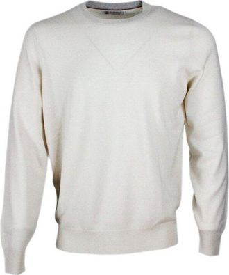 Brunello Cucinelli MenS Ivory Wool Sweater, Size 58