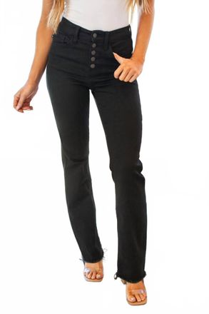 Judy Blue High Waist Button Fly Raw Hem Bootcut Jeans In Black