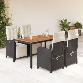 vidaXL Set De Muebles Jard&iacute;n 5 Pzas Con Cojines Rat&aacute;n Sint&eacute;tico Negro Vidaxl