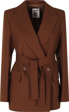 Semicouture Canyon Brown Blazer with Classic Lapel and Built-in Belt