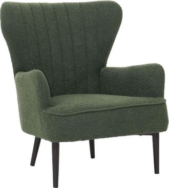 Hhg Sillón HHG-067, sillón de cóctel/sillón orejero tapizado sillón retro vintage tejido bouclé (600g/m²) Oeko-Tex, verde