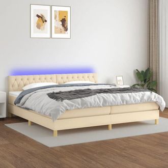 vidaXL Vidaxl - Cama Box Spring Con Colch&oacute;n Y Led Tela Crema 200x200 Cm