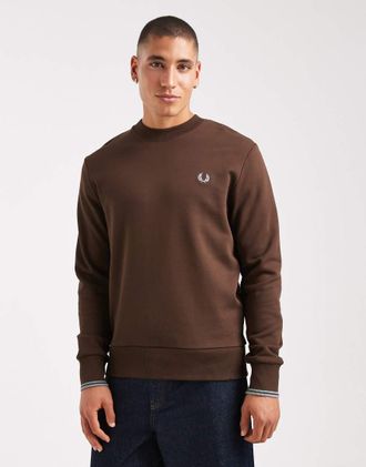 Fred Perry Felpa girocollo marrone con profili a contrasto