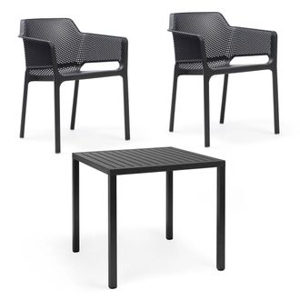 Nardi Net Armlehnstuhl (2x) + Cube Tisch 80, anthrazit