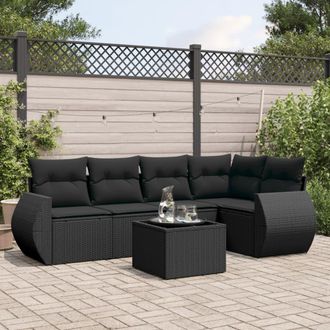 vidaXL Vidaxl - Set De Sof&aacute;s De Jard&iacute;n 6 Piezas Y Cojines Rat&aacute;n Sint&eacute;tico Negro