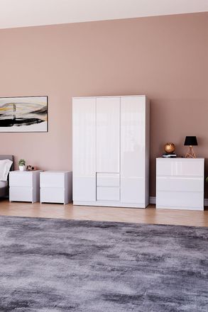 Home Discount Vida Designs Glinton 4Pc Bedroom Set(2Dr Bedsidex2, 3Dr Chest, Wardrobe) in White