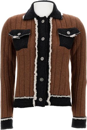 Barrie Hybrid Denim Jacket With Ribbed Texture And Raw Cut Trims