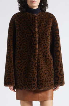 Marella Faux Fur Coat in Cocoa Spotted Print at Nordstrom, Size 12