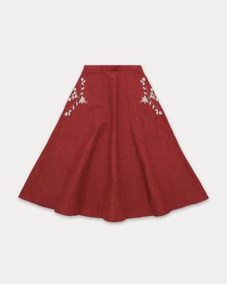 Fortela Nicole Embroidered Linen Skirt in Burgundy at Nordstrom, Size 42 Eu