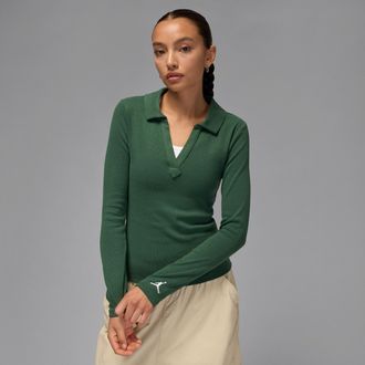 Nike Jordan Womens Jordan Long-Sleeve Knit Top in Green | FV7191-323