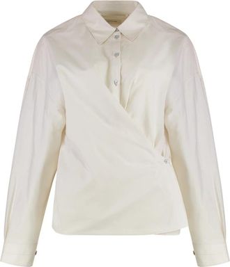 Christophe Lemaire Rechtgesneden Gedraaid Katoenen Overhemd met Kraag - Dames - Blouses - Beige - S - Katoen - Overhemden