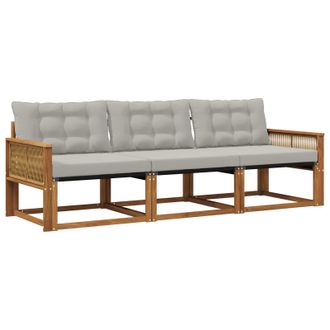 vidaXL Conjunto De Sof&aacute;s De Exterior 3 Pcs Natural Y Gris Claro Vidaxl