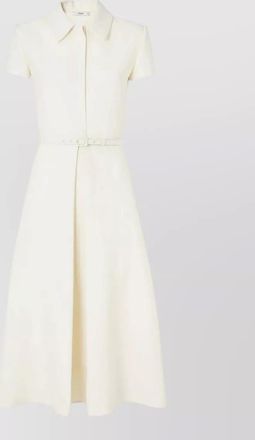 Fendi silk wool belted short sleeve midi dress