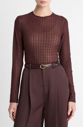 Vince Shadow Grid Top in Fig at Nordstrom Rack, Size Medium