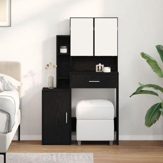 Berkfield Home Dressing Table with Mirror&LED Lights Black Oak Engineered Wood