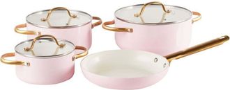 Beliani Set da cucina da 7 con rivestimento in ceramica antiaderente in alluminio rosa Elite Pro
