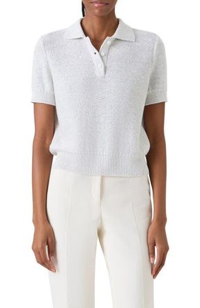 Akris Sequin Linen & Cotton Blend Polo Sweater in Ecru at Nordstrom, Size 10