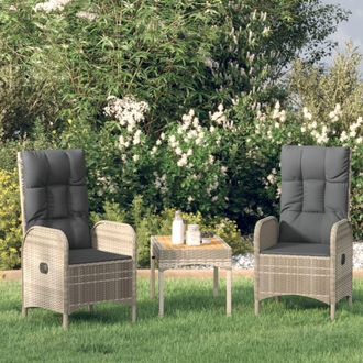 vidaXL Set De Muebles De Jard&iacute;n 3 Pzas Y Cojines Rat&aacute;n Sint&eacute;tico Gris Vidaxl
