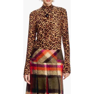 Anna Sui Leopard Knit Turtleneck in Honey Multi at Nordstrom, Size X-Small