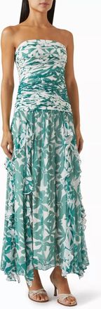 Shona Joy Marguerite Strapless Contrast Maxi Dress In Evergreen/ivory