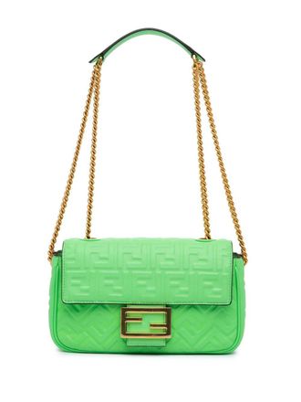 Fendi 2023 Zucca Embossed Chain Midi baguette shoulder bag - women - Leather - One Size - Green