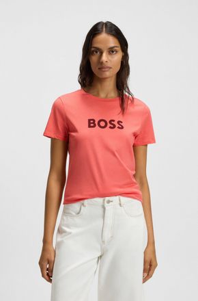 Boss Orange by Hugo Boss T-Shirt BOSS ORANGE Elogo Premium Damenmode, Damen, Gr. XS, rot (light, pastel rot 638), Jersey, Obermaterial: 100% Baumwolle, unifarben, regular fit 