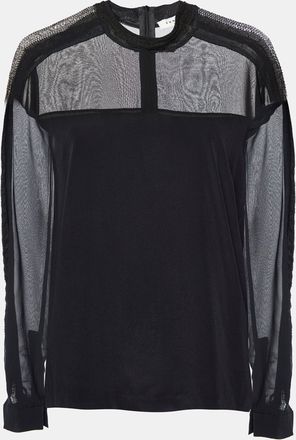 Sandro Black Silk & Knit Paneled Long Sleeve Top