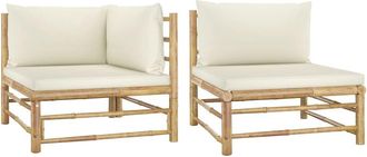 vidaXL 2 Piece Garden Lounge Set with Cream White Cushions Bamboo 3143
