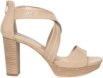 Nero Giardini Elegante leren sandalen met hak - Dames - Sandalen met hakken - Beige - 36 EU - Leer - Schoenen