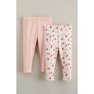 Nordstrom Assorted 2-Pack Cotton Leggings in Ivory Strawberry-Pink Pack at Nordstrom, Size 18M
