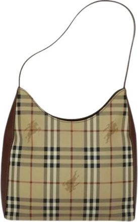 Burberry Pre-owned Schoudertas Haymarket Coated Canvas - Dames - Vintage Schoudertas - Beige - ONE Size - Leer - Vintage