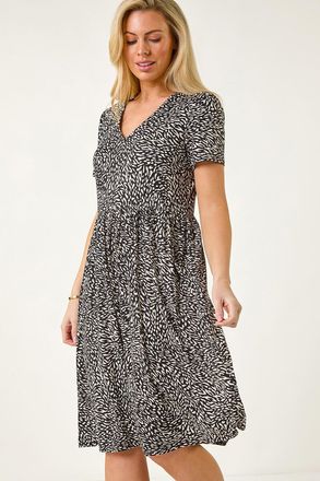 Roman Abstract Print Stretch Pocket Dress