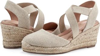 Easy Spirit Womens Easy Spirit Meza Sandals Beige Slip On Espadrille Wedge Heel HTAT269