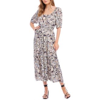Karen Kane Palm Print Puff Sleeve Midi Dress at Nordstrom Rack, Size Largep